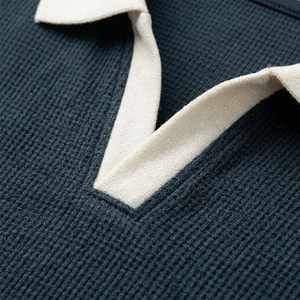Customized Plain Men's <b>Navy</b> Blue Short Sleeve Polo Shirt Solid Color Knitted Cotton Casual Breathable Design - Product Image 6