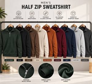 Sudadera Premium para Hombre, Negra Texturizada, con Cierre de Media Cremallera, 550 g/m², con Cuello Alto y Cremallera Plateada, Estilo Vintage para Invierno - Product Image 5