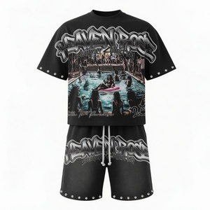 Conjunto de Camiseta y Pantalones Cortos con Estampado Gráfico Y2K Extra Grande, Logotipo Personalizado OEM, Ropa Urbana Unisex, Conjunto Coordinado de Verano - Product Image 2