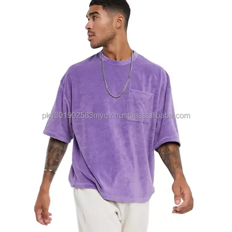 Thrive Mfg Best Quality Custom Made Whole Sale Men`s soft loose fit purple half sleeve oversized toweling t shirt