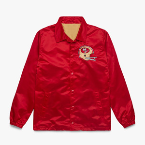 Custom Red Starter Satin 49ers <b>Coaches</b> Jacket Factory-Made Winter Fashionable Unisex OEM Service Plain Dyed Technics Appliques - Product Image 1