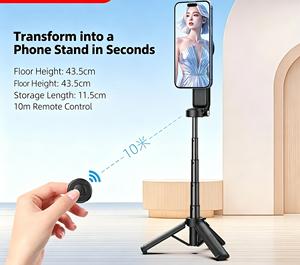 Trípode Selfie Stick 3 en 1 de Lujo con Revestimiento de Cuero Premium, Soporte para Teléfono con Control Remoto Bluetooth para Vlogging - Product Image 2