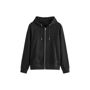 Sweat-shirt à capuche zippé noir pour homme, coupe classique, couleur unie, coton French Terry, style décontracté automne - Product Image 6