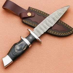 Cuchillo de caza de acero de Damasco con punta de gota, mango de madera y filo recto para uso en exteriores, Short Sign Industry - Product Image 2