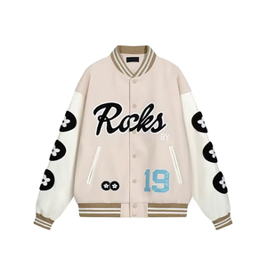 New Custom Logo Baseball Varsity Jacket Stand Collar Front Embroidery Winter Casual Leopard Print OEM Service - Product Image 1