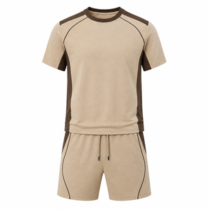 Midweight 100% Cotton Printed Mesh Fabric Contrast 2-Piece Men's Slim Fit Solid Breathable T-Shirt Short <b>Set</b> Quick Dry <b>twin</b> <b>sets</b> - Product Image 2