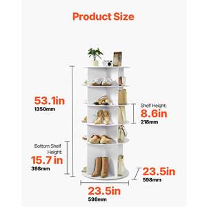 Zapatero Giratorio de 5 Niveles, Independiente, Blanco, con Rotación de 360 Grados, Organizador Giratorio Tipo Carrusel - Product Image 3