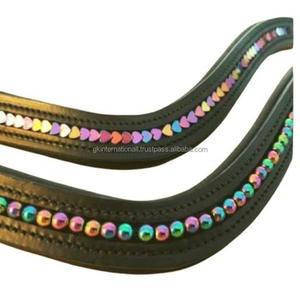 Cristales de arcoíris personalizados perlas diamante cadena con incrustaciones de canal vacío banda de cuero acolchado para la frente del caballo - Product Image 2