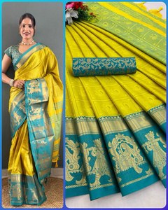 Thoải mái cảm thấy vải mềm kanjivaram phong cách Wedding & Đảng đặc biệt phong phú pallu làm việc kỹ thuật số in Truyền Thống nhìn <span class=keywords><strong>Saree</strong></span> Áo - Product Image 2