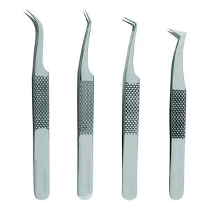 Pinces à fibres en acier inoxydable de qualité chirurgicale pour extensions de cils en volume, outil personnalisé, lot de 4 pinces à cils argentées - Product Image 1