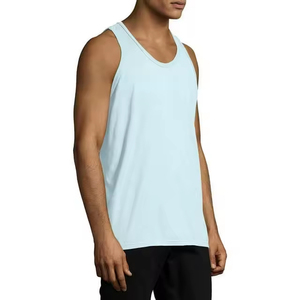 เสื้อกล้ามออกกำลังกายผู้ชายผ้าฝ้าย 100% แบบเรียบ แห้งเร็ว เป็นมิตรกับสิ่งแวดล้อม ทรงเข้ารูป แขนกว้าง ผลิตตามสั่ง - Product Image 2