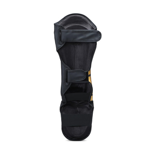 DAWNFROCE Protège-tibias de boxe professionnels légers en PU, noirs avec accents dorés, fermeture auto-agrippante, équipement de protection - Product Image 2