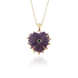 Heart Carved Gemstone Lepidolite With <b>Emerald</b> 18k Gold Plated Claw Setting Chain <b>Pendant</b> Wholesale Jewelry Gift For Birthday - Product Image 1