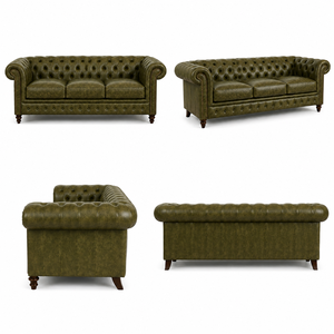 Sofá Chesterfield de Cuero Genuino de Lujo, Tapizado Profundo, de 3 Plazas, para Sala de Estar, Villa y Salón de Hotel - Product Image 3