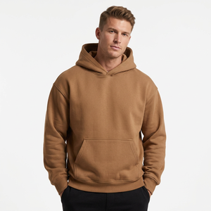 Sweat-shirt à capuche en molleton marron pour homme, coupe oversize, couleur unie, décontracté, avec poche avant, en coton tricoté, anti-plis - Product Image 1