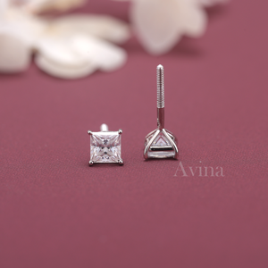 IGI Certified Lab Grown Diamond Princess Cut Stud Earrings 9K White / Yellow & Rose Gold Square Solitaire Diamond Earrings - Product Image 5