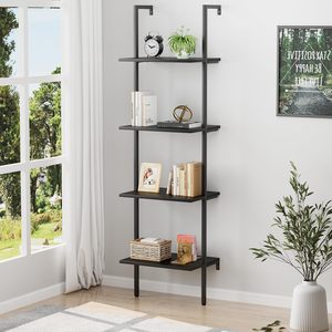 Étagères à livres industrielles en métal et bois à 4 niveaux, étagère murale ouverte et support de rangement pour la maison, le bureau, la chambre et le salon - Product Image 2