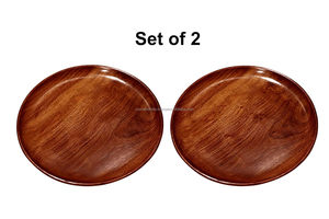 Lot de 2 plateaux de service ronds en bois pour la maison et la cuisine, fournis par un fournisseur indien - Product Image 2