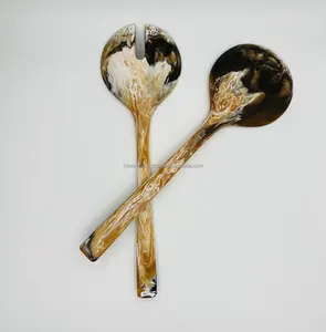 Utensilios para Servir Ensaladas de Resina Hechos a Mano, Ecológicos, Aptos para Lavavajillas, Libres de BPA, Diseño con Patrón de Mármol, Versátiles para Hogar, Hotel, Cantina - Product Image 5