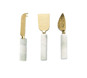 Marble Handle Cheese Knife <b>Set</b> With Hammered Copper Blades Durable Design For Food Contact - Product Image 1