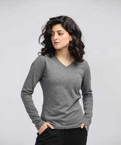 Chemises à manches longues pour femmes, col en V, couleur unie, haut décontracté, coupe classique, logo personnalisé OEM ODM, chemise à manches longues pour femmes - Product Image 6
