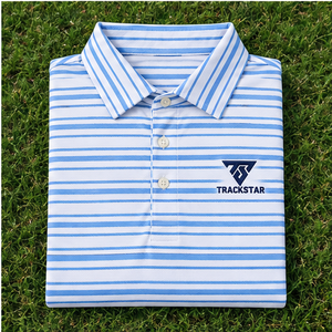 Trackstar Men's White <b>Blue</b> Horizontal Stripe <b>Polo</b> <b>Shirt</b> Short Sleeve Button Collar Casual Golf <b>Shirt</b> Custom Logo - Product Image 6