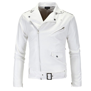 <b>Men's</b> Genuine <b>Leather</b> Moto <b>Jacket</b> Slim Fit Zipper Closure Turn-down Collar Regular Sleeve Autumn Style Soft Comfortable Durable - Product Image 6