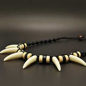 Natural Crystal Pendant Necklace for Men & Boys 1-Inch Tribal Fang Warrior with 20-Inch Leather <b>Rope</b> - Product Image 2