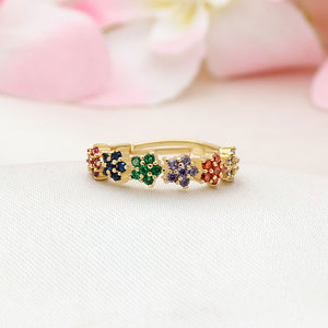 925 Sterling <b>Silver</b> Gold Plated Multicolor CZ <b>Adjustable</b> Flower <b>Ring</b> for Women Jewelry Wedding Engagement Accessories - Product Image 2