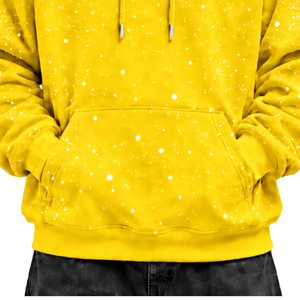 Bright Yellow <b>White</b> Speckled Print <b>Men</b> Pullover Hoodie Oversized Fleece <b>Sweatshirt</b> Long Sleeve Kangaroo Pocket Casual Streetwear - Product Image 6
