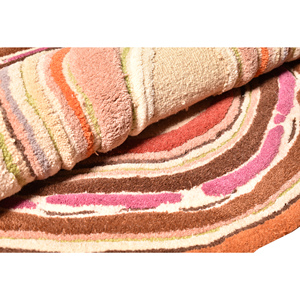 Tapis moderne en laine tufté à la main, motif abstrait, inspiré de tranches d'agate, anneaux concentriques, contour sculpté multicolore - Product Image 2
