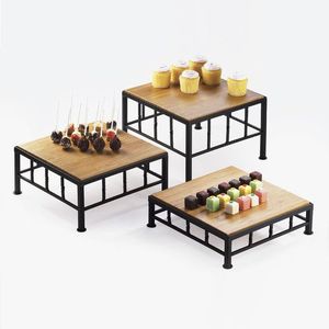 Wholesale Price <b>Square</b> Wooden Cake Stand Natural Bark <b>Edge</b> Solid Wood Dessert Display Tray Elegant Decor Item - Product Image 4