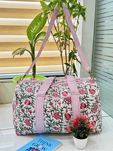 Blockprinted Cotton Quilted Duffle Bag <b>Handmade</b> Lightweight Gymnastics Quilted Bag and Block Printed Shoulder Bag - Product Image 5
