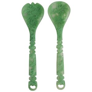 Resin salad spoon with green color Dinnerware Set Western Knife Fork Black Resin Handle Cutlery <b>Server</b> Salad Food Spoons - Product Image 4