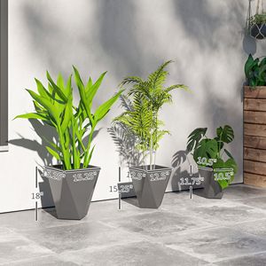 Set di 3 Vasi Alti Classici in MgO Smaltato per Interni/Esterni, Impilabili, con Fori di Drenaggio, Grigio, per Giardino e Balcone - Product Image 3