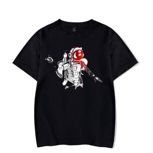 <b>Men's</b> Black Astronaut Front Printed T-Shirt Short Sleeve Casual O-Neck 100% Cotton Breathable Loose Fit Jersey Fabric - Product Image 5