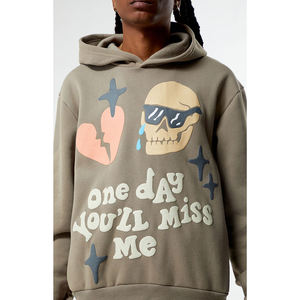 Sweat à capuche oversize gris pour homme et femme, style streetwear, coupe classique, 100 % coton, hiver, séchage rapide, motif Skull Heart One Day You'll Miss Me - Product Image 3