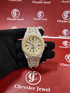 Montre de luxe en acier inoxydable faite à la main de haute qualité mouvement automatique VVS Moissanite diamant cadran glacé fenêtre en verre-homme femme - Product Image 6