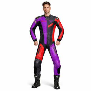 Traje de Cuero Personalizado de Una Pieza para Motociclismo de Carreras, Multicolor, Equipo de Protección Profesional para Motociclistas con Armadura CE para Pista - Product Image 3