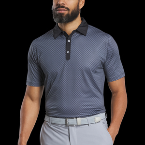 Polo de golf pour homme avec logo personnalisé, manches courtes, tricoté, de haute qualité, gris menthe à carreaux, polo de performance - Product Image 4