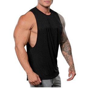 Men's <b>Black</b> Sleeveless <b>Tank</b> <b>Top</b> O-Neck Solid Color Breathable Knitted Casual Workout Vest - Product Image 1