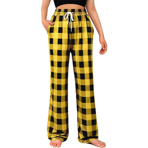 High Quality Comfy <b>Plaid</b> Trousers Women Pajamas Slacks Buffalo <b>Plaid</b> Black and White <b>Pants</b> With Pockets - Product Image 2