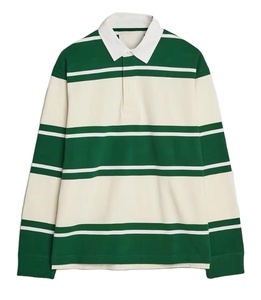 Camiseta de rugby de manga larga para hombre con logotipo personalizado, camiseta a rayas de algodón puro, cuello de sarga, camisetas casuales de manga larga 2027 - Product Image 2