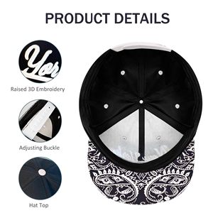หมวกแก๊ป New York Script Snapback สีกรมท่า ขาว ลาย Paisley ขอบหมวก 6 แผง ปรับขนาดได้ ยูนิเซ็กส์ สไตล์สตรีท ผ้าคอตตอนทวิล - Product Image 3