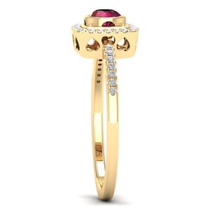 เครื่องประดับ REYES แหวนแต่งงานเพชรทองคำแท้ 14K สีเหลือง พร้อมใบรับรอง IGI สำหรับผู้หญิง เพชรทรงกลม 0.25 กะรัต ประดับพลอยทับทิม - Product Image 3