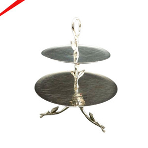 Fabulous Design 2 Tier Metal Cake Stand With Decorative Leaf Branch Design Hammered Finish Serving <b>Cup</b> Cake Stand For Parties - Product Image 2