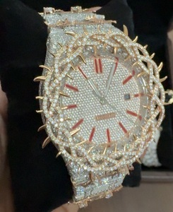 Montre de luxe pour homme élégante de 40 mm, plaquée or blanc et jaune, avec crâne personnalisé, moissanite VVS entièrement sertie, unique, hip-hop, cuir, affaires - Product Image 5