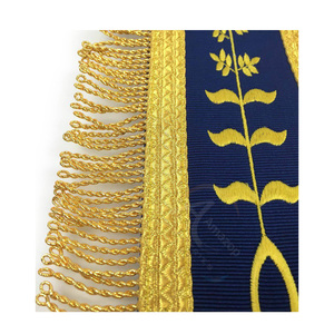Tablier de Maître Ancien de la Loge Bleue, en satin brodé blanc et bleu roi, avec ceinture réglable, fabricant OEM - Product Image 6