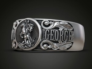 Luxury 925 Sterling Silver Saint George Ring Horse Rider Dragon Slayer Wide Band Men Women Statement Jewelry - Product Image 3