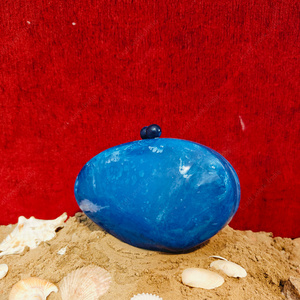 Pochette de soirée de luxe ovale bleue en résine, faite à la main en Inde, rigide, pour mariage, soirée, pour femme - Product Image 4